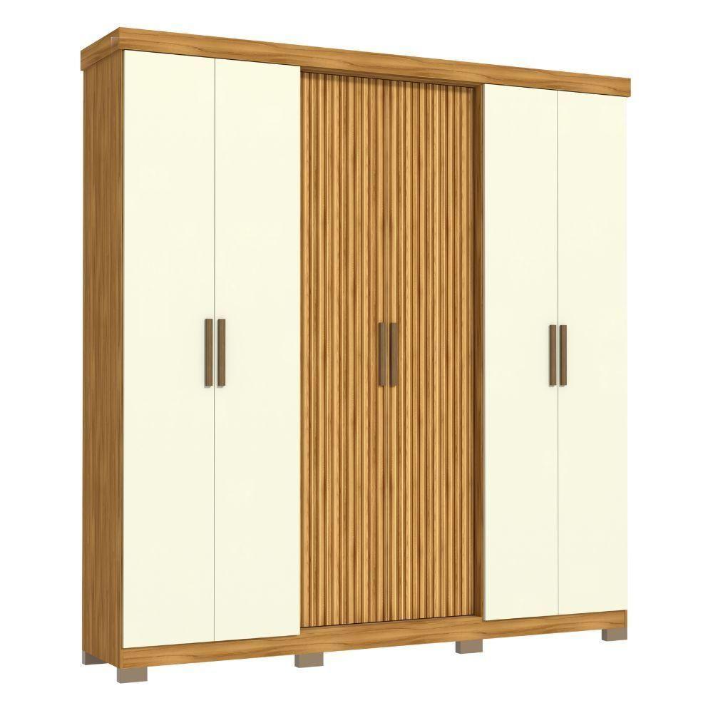 Guarda-roupa Casal 6 Portas 3 Gavetas Freijo-off White Argos Avelan Móveis Branco - 2