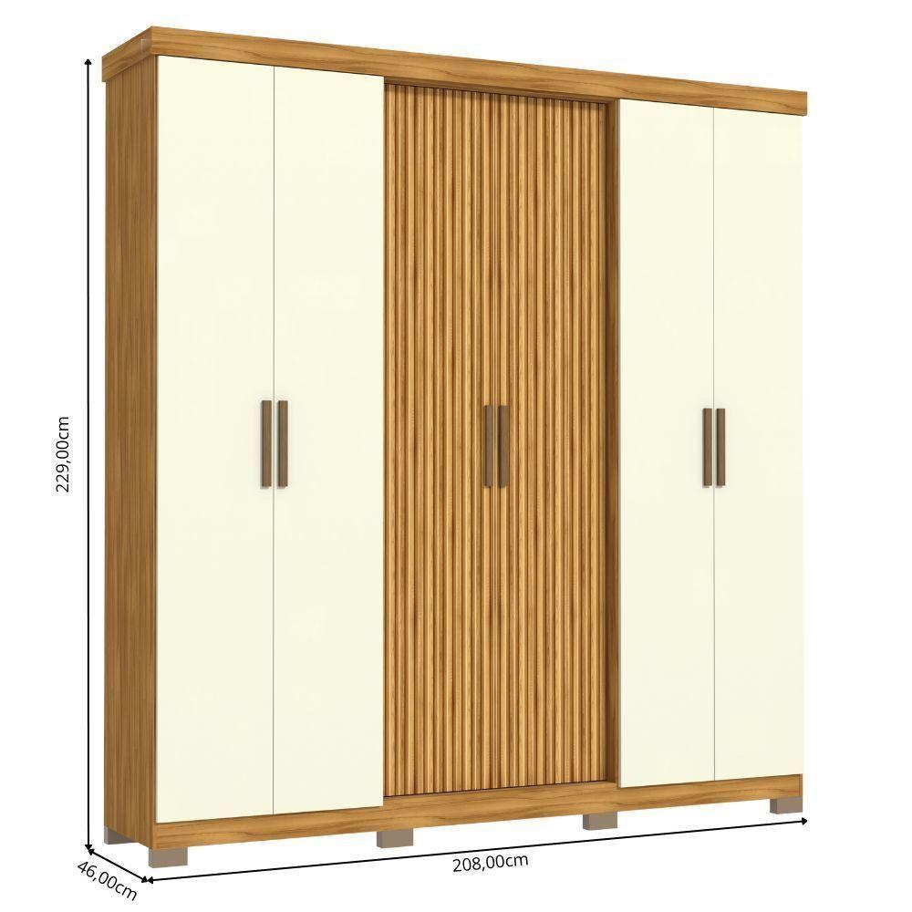 Guarda-roupa Casal 6 Portas 3 Gavetas Freijo-off White Argos Avelan Móveis Branco - 4