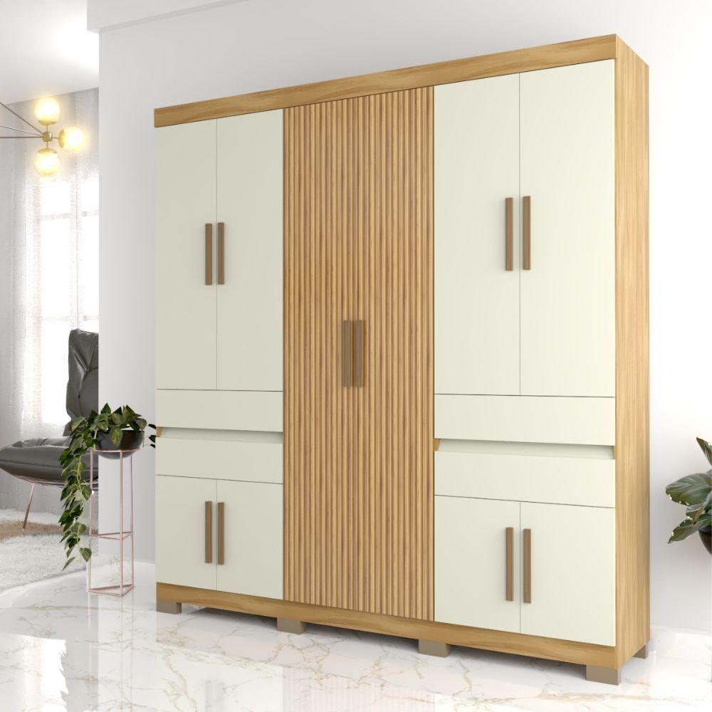 Guarda-roupa Casal 10 Portas 4 Gavetas Freijo/off White Nevada Avelan Móveis - 1