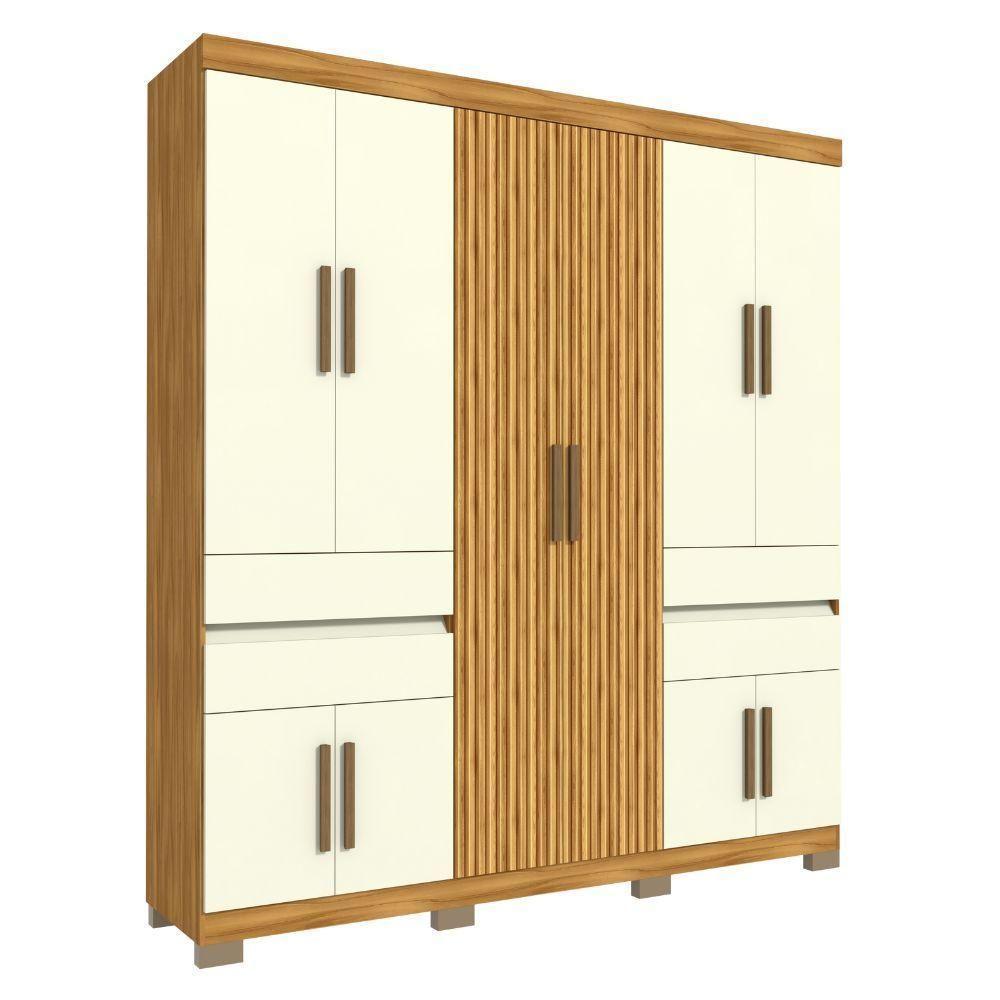 Guarda-roupa Casal 10 Portas 4 Gavetas Freijo/off White Nevada Avelan Móveis - 2