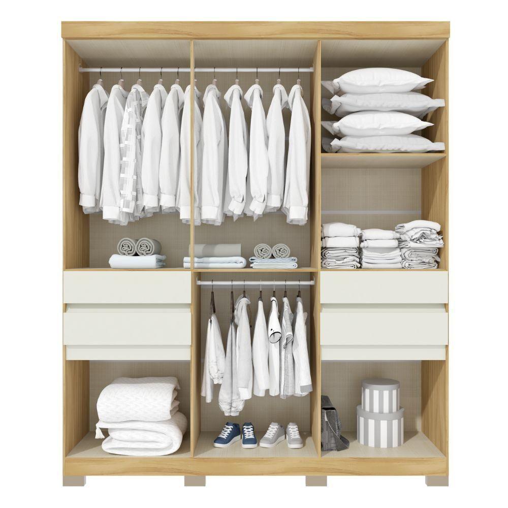 Guarda-roupa Casal 10 Portas 4 Gavetas Freijo/off White Nevada Avelan Móveis - 3