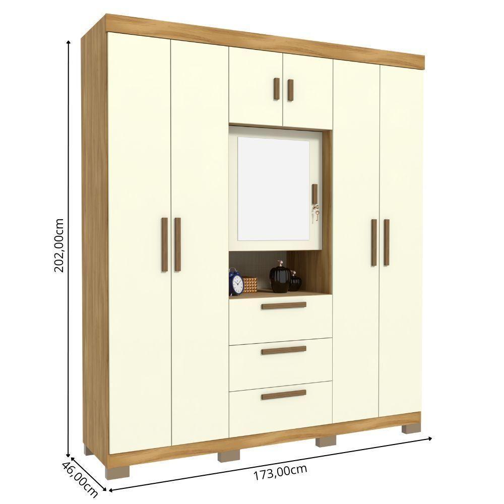 Guarda-roupa Casal 7 Portas 3 Gavetas Com Espelho Freij?-off White Catania Avelan M?veis - 4