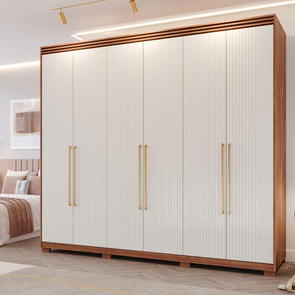 Guarda-roupa Casal 6 Portas 5 Gavetas Cinamomo-grafiato Aurora Panan Móveis - 1