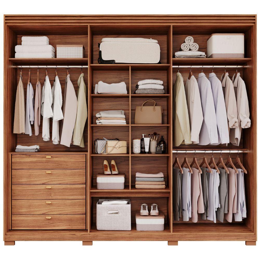 Guarda-roupa Casal 6 Portas 5 Gavetas Cinamomo-grafiato Aurora Panan Móveis - 4