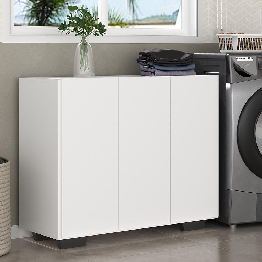 Armário Lavanderia Com 3 Portas 90 Cm Mp5034 Branco/Preto - 2