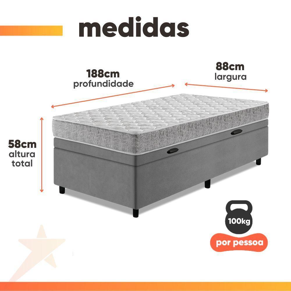 Cama Box Baú Solteiro D33 Inducol Soft 88x188x58cm Cbp Cinza - 7