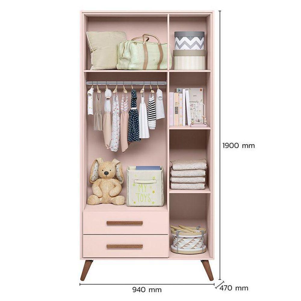 Berço Americano 3820 E Guarda Roupa Roupa 3830 Q Encanto Retrô Rosa Com Colchão Tend Tudo - Qmovi - 3
