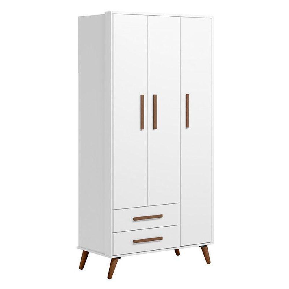 Berço Americano 3820 E Guarda Roupa 3830 Q Encanto Retrô Branco Acetinado Com Colchão Tend Tudo - Qmovi - 5