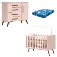 Berço Americano 3820 E Cômoda Infantil 3825 Q Encanto Retrô Rosa Com Colchão Tend Tudo - Qmovi - 1