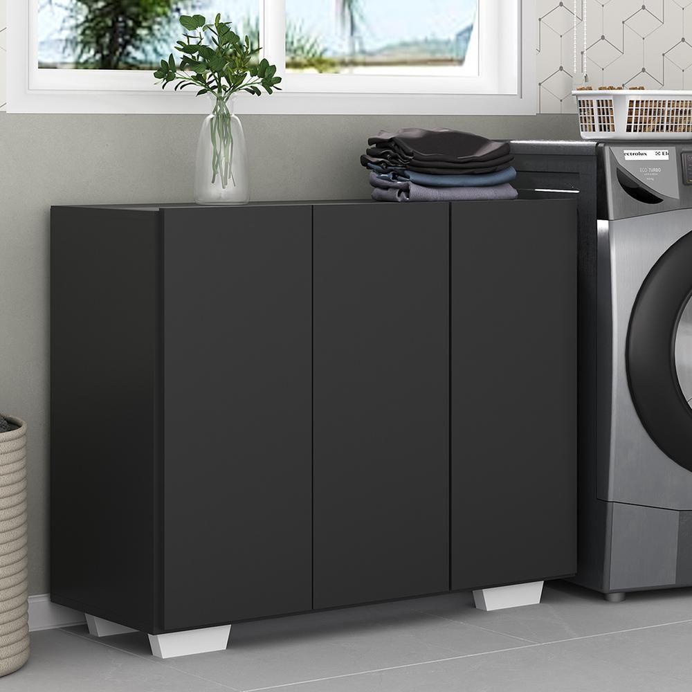 Armário Lavanderia Com 3 Portas 90 Cm Mp5034 Preto/Branco - 2