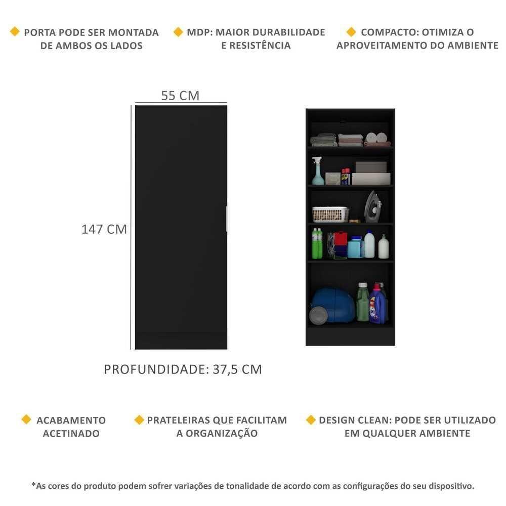 Armário Multiuso Lavanderia Com 1 Porta Multimóveis Preto - 7