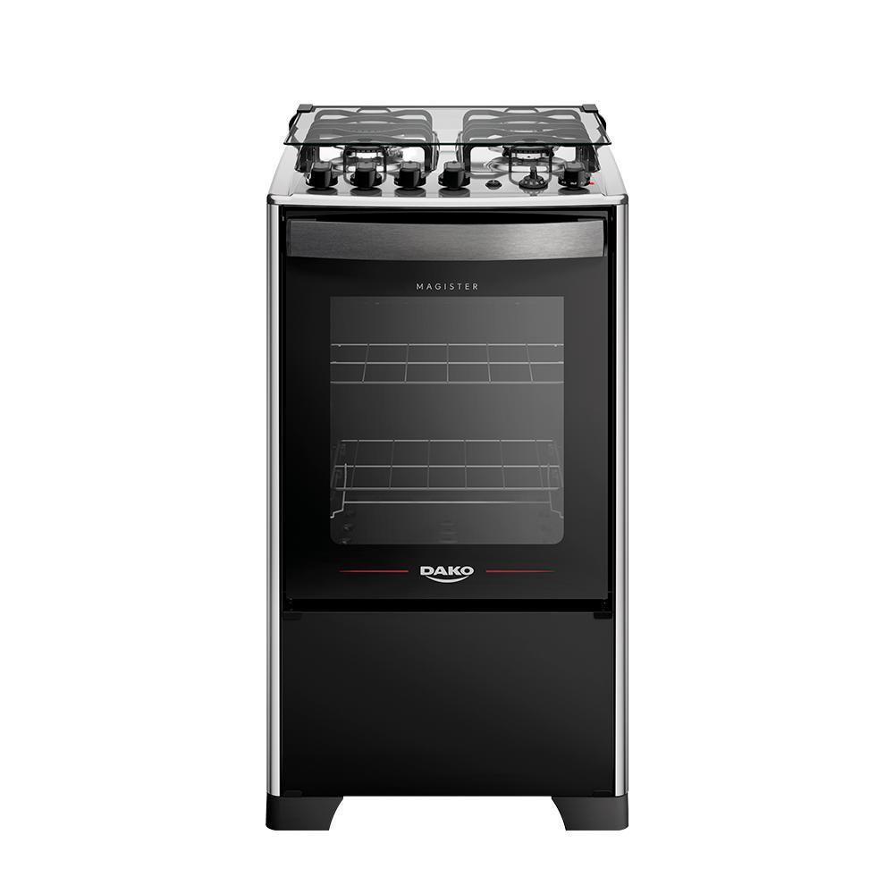 Fogão 4 Bocas Dako Magister Grill Preto Com Mesa Inox Bivolt - Preto - 1