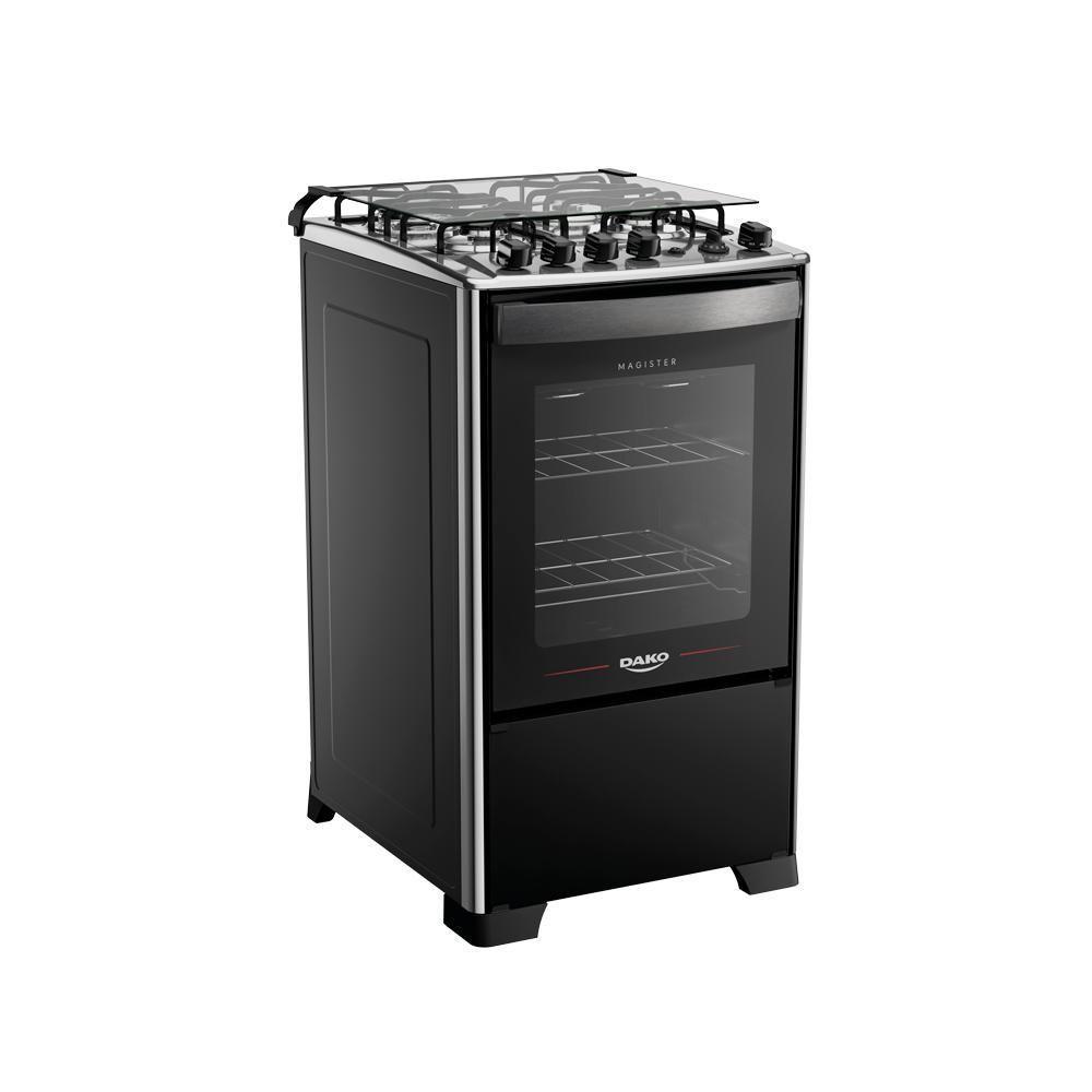 Fogão 4 Bocas Dako Magister Grill Preto Com Mesa Inox Bivolt - Preto - 2