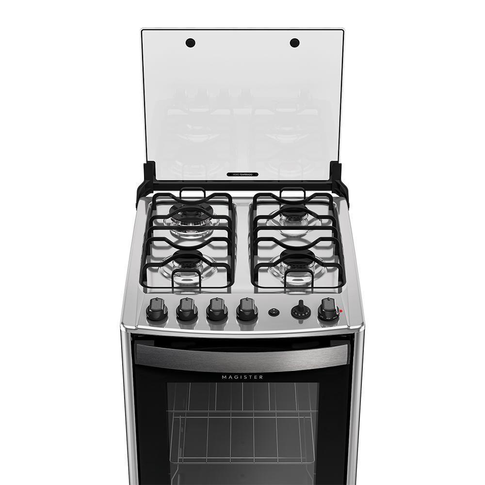 Fogão 4 Bocas Dako Magister Grill Preto Com Mesa Inox Bivolt - Preto - 3