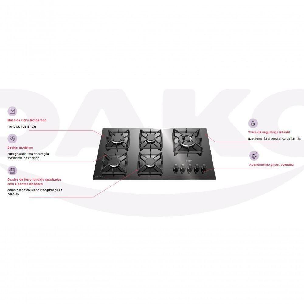 Cooktop 5 Bocas Dako Diplomata Mesa De Vidro Preto Bivolt - 5
