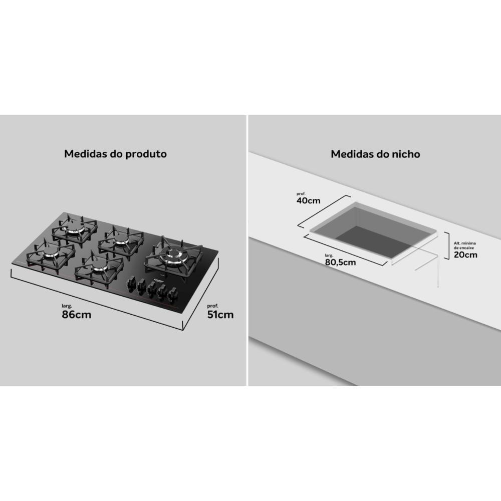 Cooktop 5 Bocas Dako Diplomata Mesa De Vidro Preto Bivolt - 7