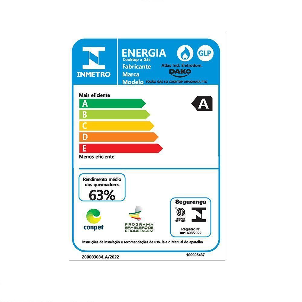 Cooktop 5 Bocas Dako Diplomata Mesa De Vidro Preto Bivolt - 9