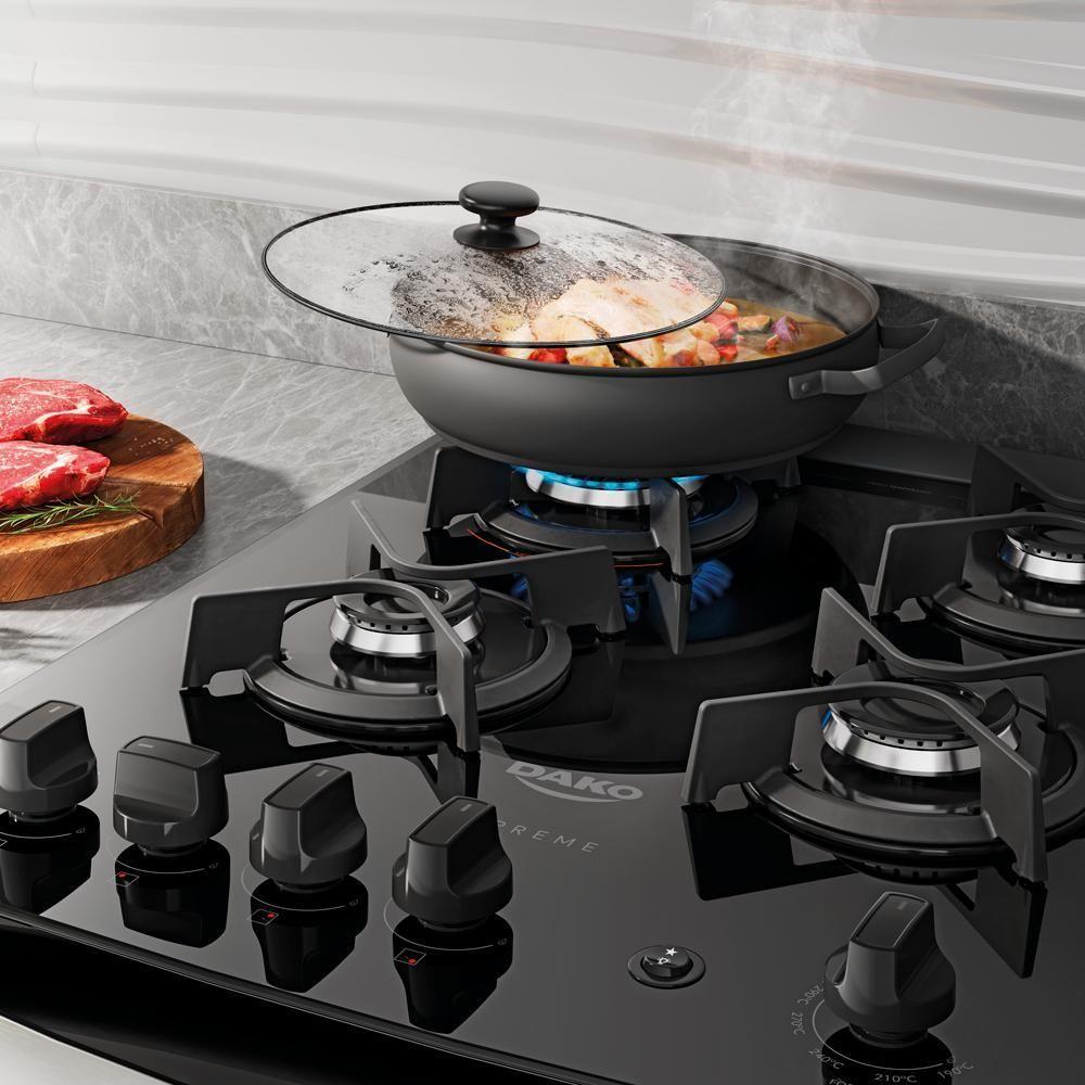 Fogão 4 Bocas De Embutir Dako Supreme Mesa De Vidro Preto Bivolt - 3