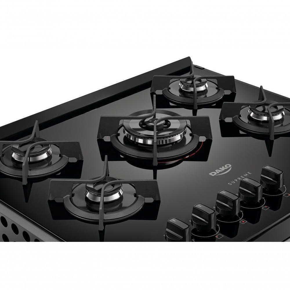 Fogão 5 Bocas Embutir Dako Supreme Mesa De Vidro Bivolt - Preto Preto - 3