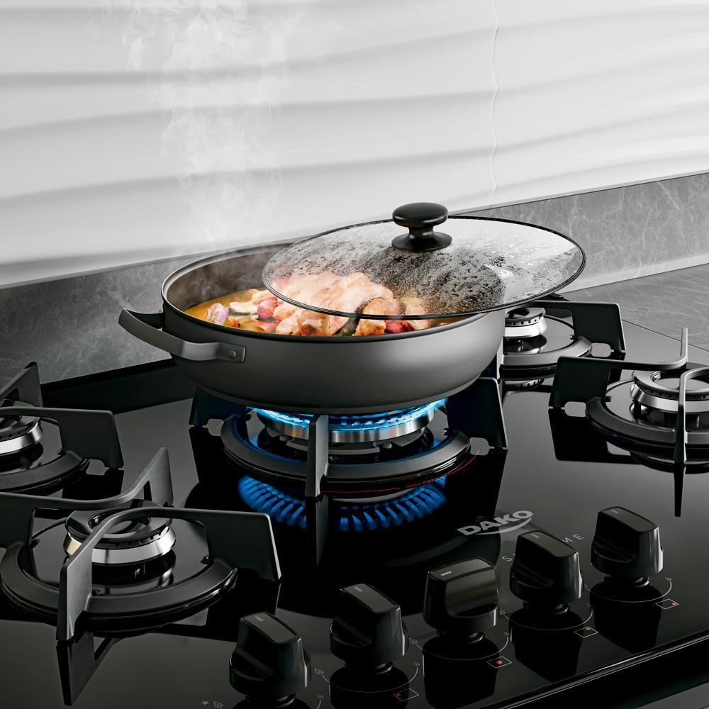Fogão 5 Bocas Embutir Dako Supreme Mesa De Vidro Bivolt - Preto Preto - 4