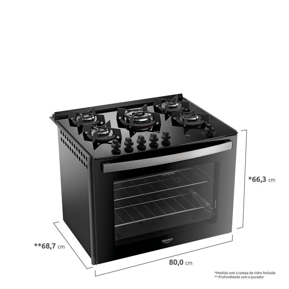 Fogão 5 Bocas Embutir Dako Supreme Mesa De Vidro Bivolt - Preto Preto - 7