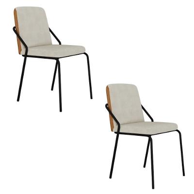 Conjunto 2 Cadeiras De Jantar Bloom Vanilla / Courino Caramelo -est.preta