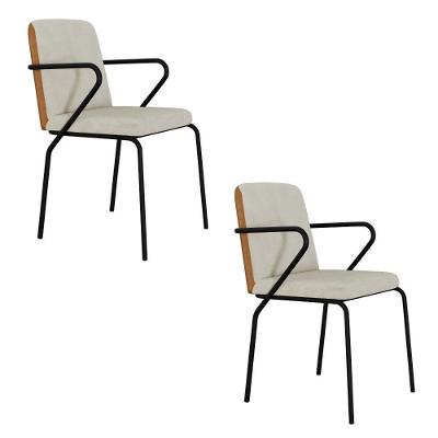 Conjunto 2 Cadeiras De Jantar C/braços Bloom Vanilla / Courino Caramelo -est.preta