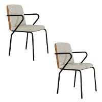 Conjunto 2 Cadeiras De Jantar C/braços Bloom Vanilla / Courino Caramelo -est.preta - 1