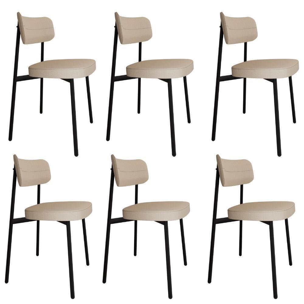 Conjunto 6 Cadeiras De Jantar Alloa Corriente Areia - Est. Preta Corriente Areia - 1