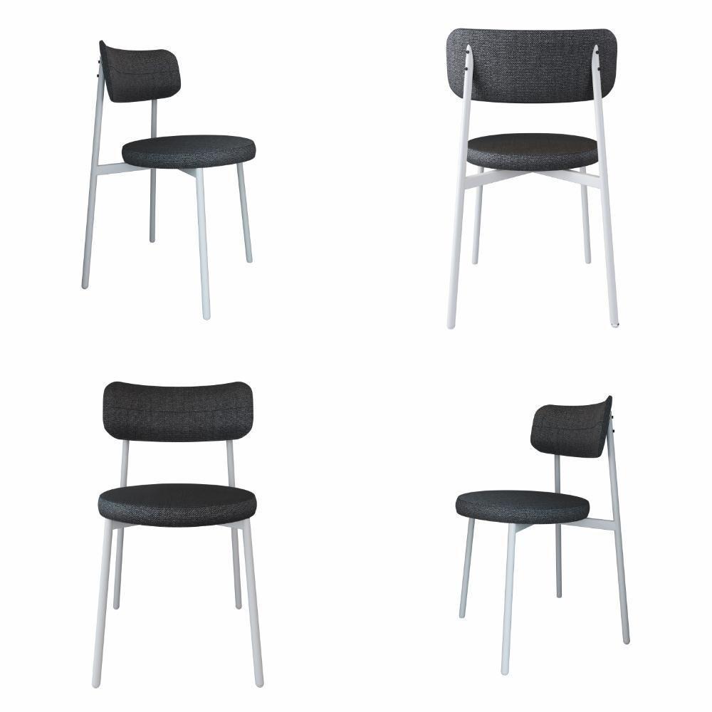 Conjunto 4 Cadeiras De Jantar Kyta Corriente Cinza Claro/courino Preto -est.branca - 4