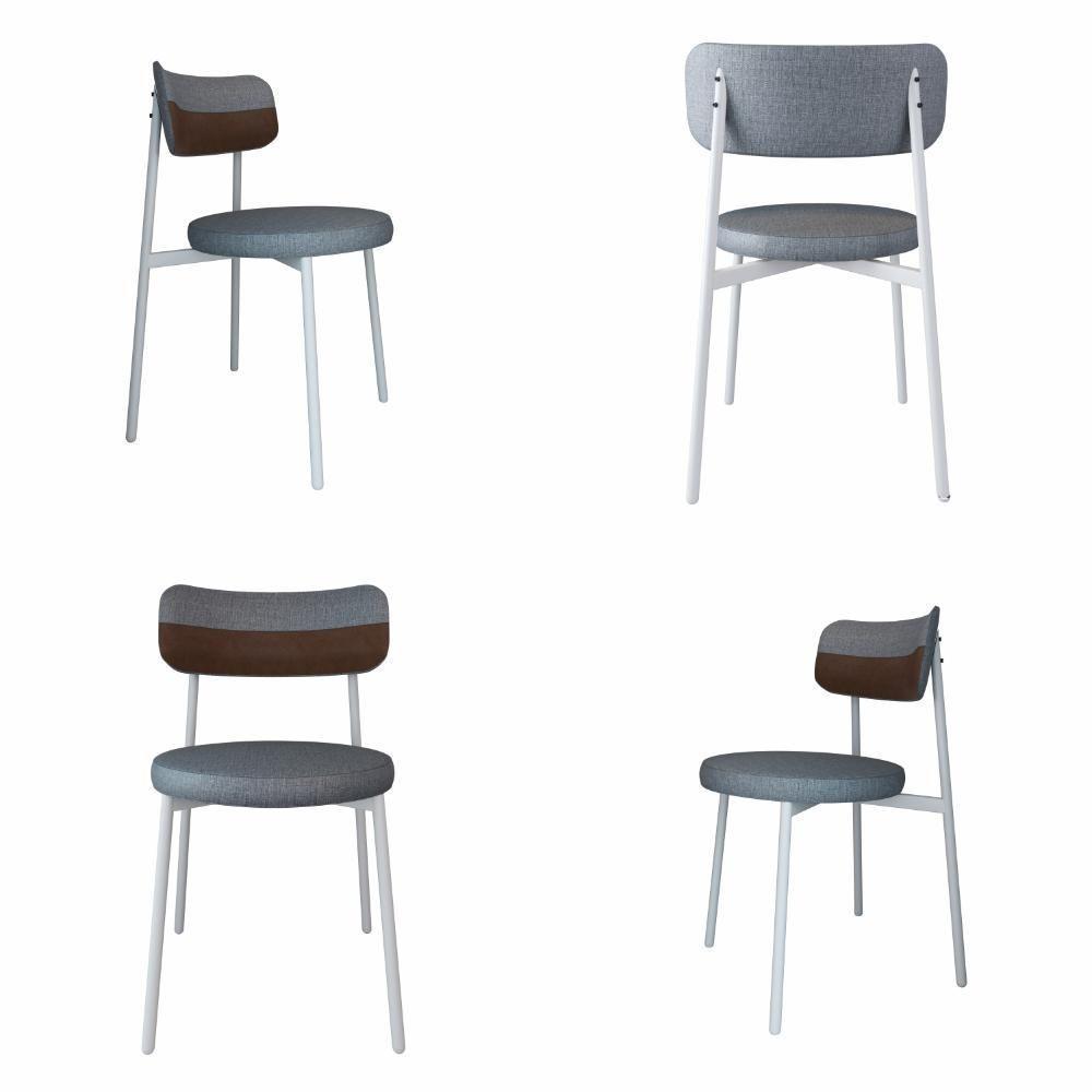 Conjunto 4 Cadeiras De Jantar Kyta Corriente Cinza Claro/courino Preto -est.branca - 10