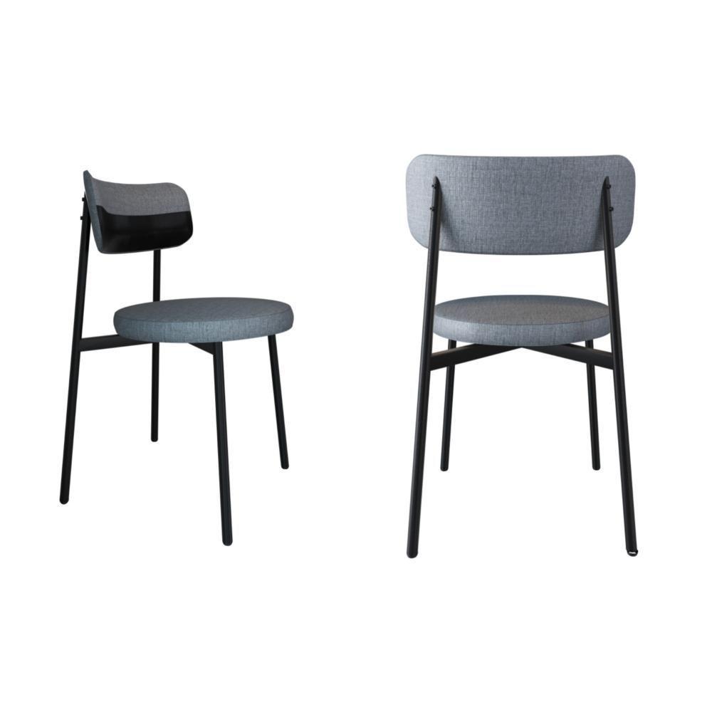 Conjunto 2 Cadeiras De Jantar Kyta Corriente Cinza Claro/courino Preto -est.preta - 9