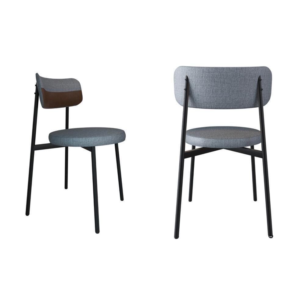 Conjunto 2 Cadeiras De Jantar Kyta Corriente Cinza Claro/courino Preto -est.preta - 10