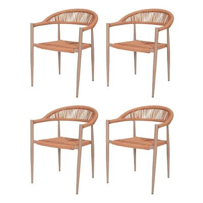 Kit 4 Cadeiras Empilhável Laguna Trancoso Fratini Aluminio Assento Trama Corda Náutica Terracota