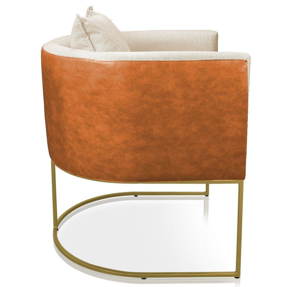 Poltrona Corano Nozes Com Linho Grosso Bege A19 Base Metálica Dourado - 2