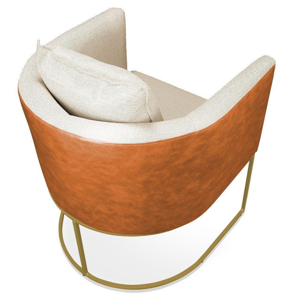 Poltrona Corano Nozes Com Linho Grosso Bege A19 Base Metálica Dourado - 5