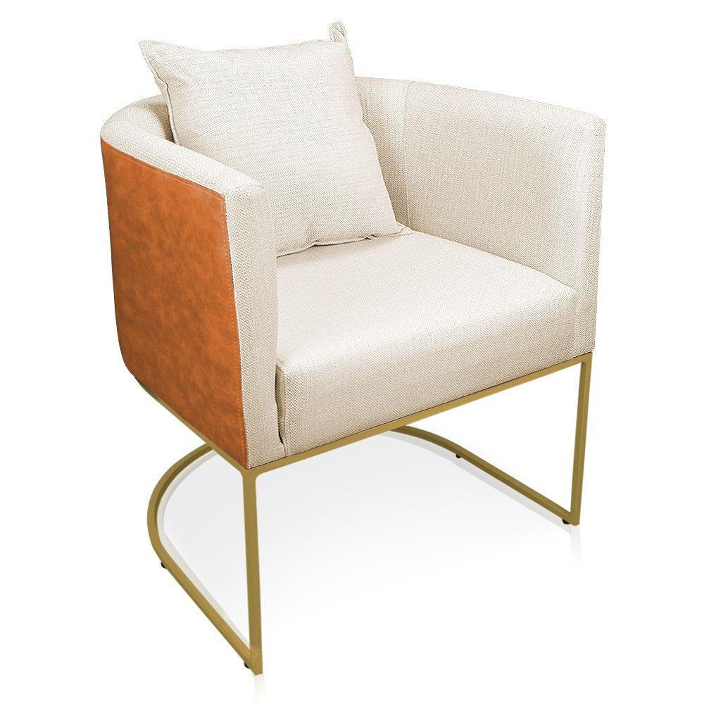 Poltrona Corano Nozes Com Linho Grosso Bege A19 Base Metálica Dourado - 7