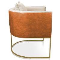 Poltrona Corano Nozes Com Linho Grosso Bege A19 Base Metálica Dourado - 2