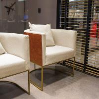 Poltrona Corano Nozes Com Linho Grosso Bege A19 Base Metálica Dourado - 6