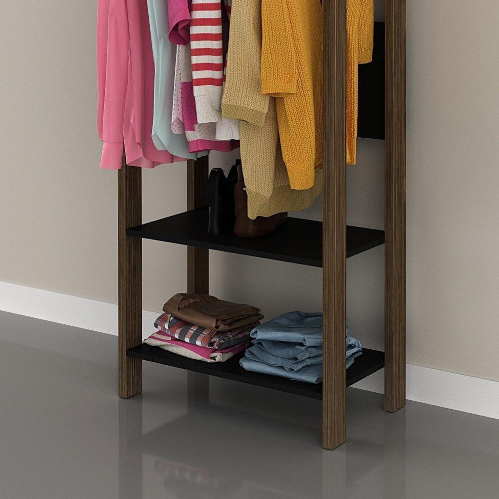 Armário Closet Com Prateleira Cr35007 Preto/Nogal - 4