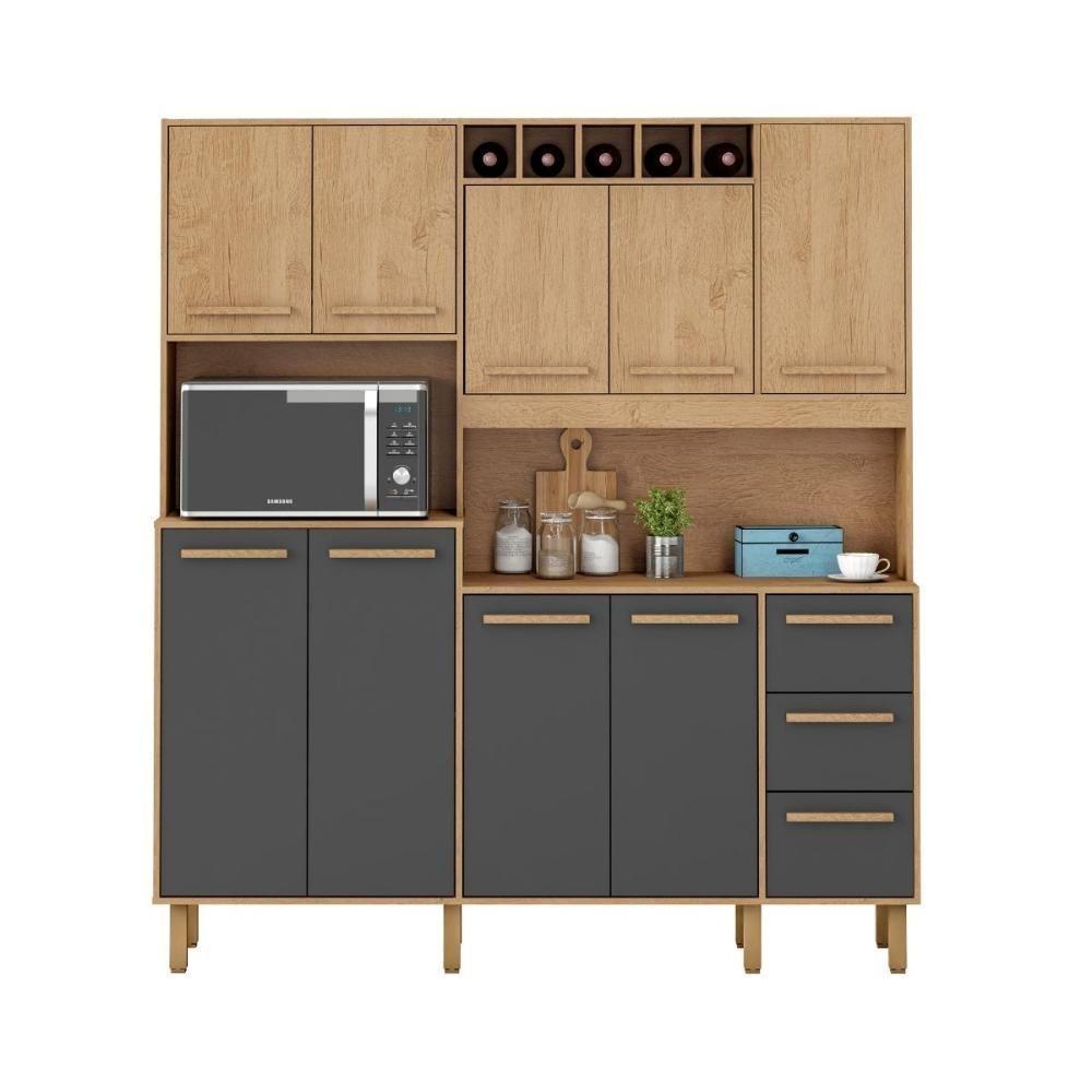 Armário De Cozinha Letícia 1,77 Mt 9 Portas Am Am Grafite - 1