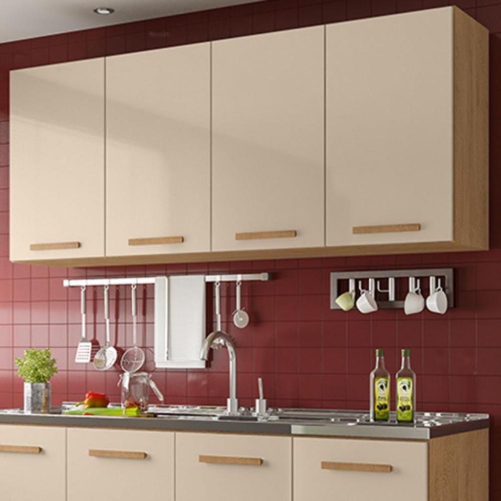 Armário De Cozinha Com Balcão Fortaleza 3 Portas Amêndoa Off White - 3