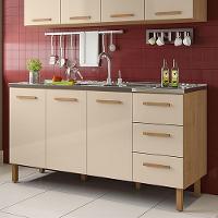 Armário De Cozinha Com Balcão Fortaleza 3 Portas Amêndoa Off White - 2