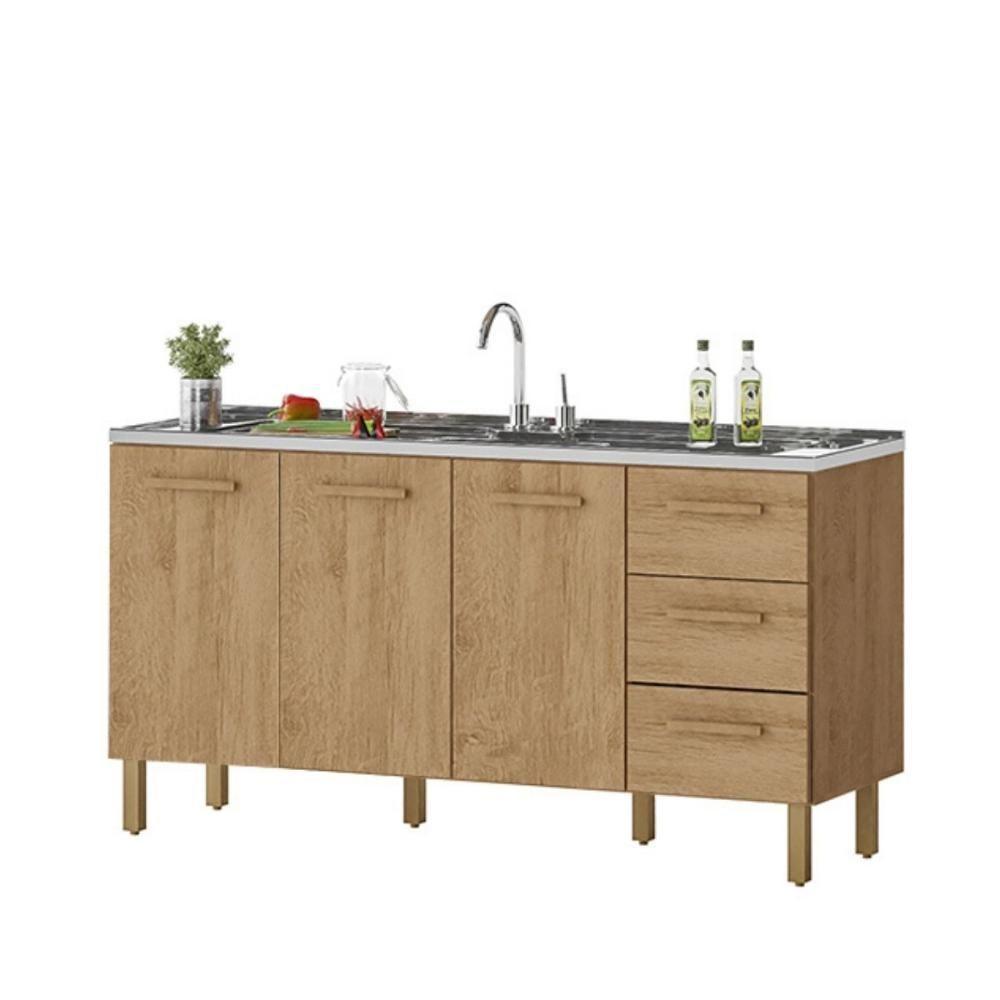 Armário De Cozinha Com Balcão Fortaleza 3 Portas Amêndoa - 2