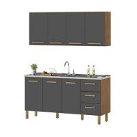 Armário De Cozinha Com Balcão Fortaleza 3 Portas Amêndoa Grafite - 1