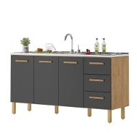 Armário De Cozinha Com Balcão Fortaleza 3 Portas Amêndoa Grafite - 2