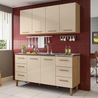 Armário De Cozinha Com Balcão Belém 2 Portas 6 Gavetas Amêndoa Off - 1