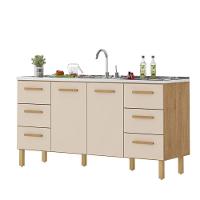 Armário De Cozinha Com Balcão Belém 2 Portas 6 Gavetas Amêndoa Off - 2