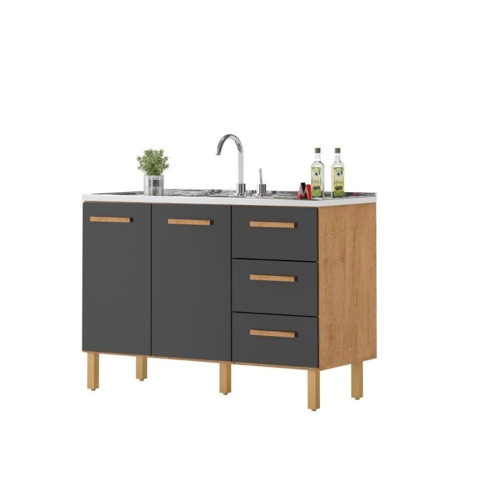 Armário De Cozinha Com Balcão Fortaleza 2 Portas Amêndoa Grafite - 2