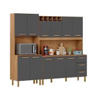 Armário De Cozinha Clara 11 Portas 2,36 Mt Amêndoa Grafite - 1